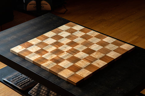 tournament chess board in elm and figured maple